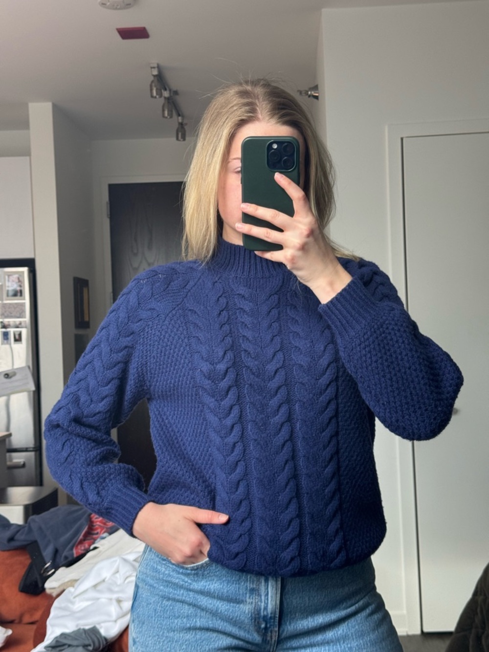 Ann Taylor Navy Cable Knit Turtleneck Sweater